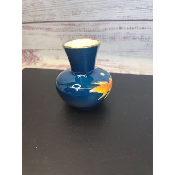 Vintage Japanese Bud vase Goldfish cobalt blue hand painted  fish - Picture 7 of 10
